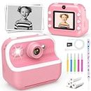 Dancial Kids Instant Print Camera for Girls 4 5 6 7 8 9 10 Year Old, 2.4Inch 1080P Kids Camera Girls Birthday Present Children Camera with 32G SD Card, Kids Toys Age 3-12 Travel Caming Pink