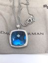 David Yurman Sterling Silver 20mm Albion 18" Necklace  Blue Topaz with Diamonds