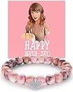 Buewutiry Pink Taylor Bracelets Birthday Gifts, Taylor Merch, Taylor Bracelet with Taylor Birthday card for Girl Women Sister and Her. Taylor Birthday Party Decorations