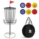 Disc Golf Basket,Disc Golf Rack,Heavy Duty 24 Chain Portable Disc Golf Target with 6pcs Disc Golf Discs and Transit Bag,Portable Disc Golf Set