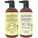 PURA D'OR Anti-Thinning Biotin Hair Regrowth Shampoo & Conditioner Original Gold Label Set (16Oz x2) Natural Earth Scent, Clinically Tested Proven Results, DHT Blocker Thickening Products Women & Men