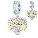 October Birthstone is Healing Heart Charms, fits Pandora Vanlentines Birthday Bracelet, Pink Birth Stones Pendant 925 Sterling Silver Beads, Gift for Daughter/Anniversary/Bride
