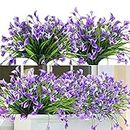SOMYTING 8 Bundles Artificial Flowers Outdoors UV Resistant Faux Flowers Plastic Calla Lily Flowers Plants for Outside Hanging Planters Window Porch Home Garden Decoration (Purple)
