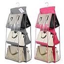 GBMI 2 Pcs Combo Oxbow 6 Pocket Bag Organiser For Wardrobe Purse Clutch Handbag Storage Organizer Bags Holder With Hanger, Ladies, Women, 90 X 35 X 35 Cm (Grey + Pink)