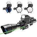 UUQ C4-12X50 Rifle Scope Dual Illuminated Reticle W/Green Laser Sight and Holographic Dot Reflex Sight