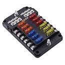 WUPP ST Blade Fuse Block with LED Warning Indicator Damp-Proof Cover - 12 circuits with negative bus Fuse Box for Car Boat Marine RV Truck DC 12-24V
