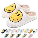 Cute Smile Slippers for Woman Men,Soft Plush Comfy Warm Couple Slip-On House Happy Face Slippers For Winter Indoor Outdoor Preppy Slippers Non-slip Fuzzy Flat Slides White Yellow 3839