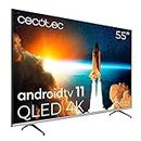 Cecotec Televisor QLED 55" Smart TV V1 Series VQU10055S. 4K UHD, Android 11, Diseño Frameless, MEMC, Dolby Vision y Dolby Atmos, HDR10, Wide Color Gamut 96%, 2 Altavoces 10W, 2 Mandos, 2023