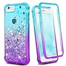 Ruky for iPhone 8 Plus Case, Full Body Clear Glitter Liquid Cover with Built-in Screen Protector Shockproof Women Case for iPhone 6 Plus 6s Plus 7 Plus 8 Plus (Teal Purple)