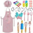 BBplusDD Real Kids Baking and Cooking Sets - 38 Pcs Real Baking Supplies for Junior Chef Includes Kids Apron and Chef Hat, Baking Utensils - Complete Gift Cooking Kits for The Curious Child