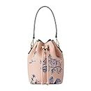 VICTORIA HYDE Bucket Bag Ladies Tote Bag for Women 2-Ways Travel Puses Bag Drawstring Backpack with Flowers Printing, Orange-pink