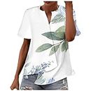 Camisetas Camisas para Mujer Camiseta Estampado Floral Irregular de Moda Tops Camisetas Manga Corta Cuello en v TÃƒºnicas K5-White Small