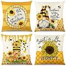 Juirnost Sunflower Pillow Covers 18x18 Set of 4,Summer Bee Gnomes Sunflowers Throw Pillow Cover,You are My Sunshine Farmhouse pillow cases Home Sweet Home Decor Pillow Cushion Cases for Sofa Bed Patio
