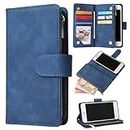 ZZXX iPhone SE 2022(2020)/iPhone 7/iPhone 8 Case Wallet with RFID Blocking Card Slot Soft PU Leather Zipper Flip Folio with Wrist Strap Kickstand Protective for iPhone 8 Wallet Case(Blue-4.7 inch)