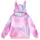 Goodstoworld Tie Dye Hoodies for Girls Fuzzy Fleece Bunny Ear Hoodie Size 10-12 Long Sleeve Soft Warm Pink Sweatshirt Hoodies 11 Year Old