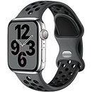 Upeak Sport Strap Compatible with Apple Watch Strap 44mm 45mm 42mm 49mm 40mm 38mm 41mm, Breathable Silicone Double Hole Buckle Band, for iWatch Strap Ultra 2 SE Series 9 8 7 6 5 3 2, S, Charcoal/Black