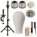 Canvas Wig Head with Tripod Stand and Accessories - Perfect for Wig Making