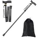 Foldable Walking Cane for Men & Women - Portable Lightweight Cane, Adjustable Height, Anti-Slip Rubber Tip, Includes Storage Bag | Ideal for Seniors & Mobility Aid Users [Black]