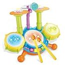 Kids Drum Set for Toddlers 1-3, Baby Drum Set 1 Year Old Boy Toys with 2 Drum Sticks, Beats Flash Light and Microphone Baby Drums 1 Year Old Baby Musical Learning Toys Birthday Gifts for 1-5 Boy Girl