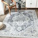 jinchan Area Rug 5x7 Washable Rug Vintage Rug Indoor Floor Cover Grey Multi Print Distressed Carpet Gray Thin Rug Chenille Mat Foldable Accent Rug Lightweight Kitchen Living Room Bedroom Dining Room