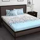 Story@Home Forever Collection 240 TC 100% Cotton King Size Bedsheet and 2 Pillow Covers (White and Sky Blue)
