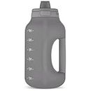 Ello Hydra 64oz Half Gallon Water Jug with Handle and Motivational Time Markers for All Day Hydration, Plastic Reusable Water Bottle with Straw and Locking, Leak Proof Lid, BPA Free, Grey
