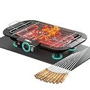 TOMdoxx 2000W Electric Smokeless Portable Adjustable Temperature Control Indoor&Outdoor Barbeque Grill Set For Home Removable Water Filled Drip Tray With 12 Skewers(Pack Of 1-Black)Free Standing