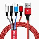 Multi Charger Cable, Amuvec 4 in 1 3A USB Fast Charging Cord Nylon Braided with 2iP Type C Micro USB Connector, for iPhone, Samsung Galaxy S22 S20 S10 S9 Plus, Huawei, Sony, Moto, Xiaomi, LG, PS5-1.2M