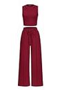PRETTYGARDEN Women's Summer 2 Piece Loungewear Set Cropped Tank Top Wide Leg Sweatpants Tracksuit Casual Outfits (Wine Red,Medium)
