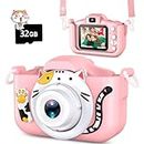 Kids Selfie Camera Toys for 3 4 5 6 7 8 9 10 11 12 Year Old Girls，Christmas Birthday Festival Kids Camera Upgrade Digital Camera with 32GB SD Card (Pink)