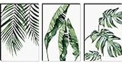 SAF paintings Set of 3 Preety Green Leaf Modern Art MDF Self Adhessive UV Textured Painting 27 Inch X 12 Inch(Each Painting Size 12 Inch X 9 Inch) PHC30197