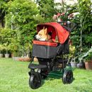 3 Wheel Folding Pet Stroller Travel w/ Adjustable Canopy Storage Brake Red