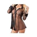 My Order Placed by me Women Shirts Long Sleeve Button Down Mesh Sheer Blouse Lingerie Sexy Sleepshirt Pajamas See Through Shirts Tops Black