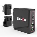 LinkOn Ganius 166W Wall Charger GaN Tech 100W USB-C PD3.0 PPS and 18W USB-A QC4.0+ Compatible with MacBook Dell HP Lenovo Samsung S20 Note 10+ Laptop Travel International Adapter