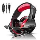 PS4 Gaming Headset with 7.1 Surround Sound, Xbox One Headset with Noise Canceling Mic & LED Light, PHOINIKAS H3 Over Ear Headphones, Compatible with Nintendo Switch, PC, PS4, Xbox One, Laptop (Red)