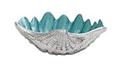 Woodland Imports Deco 79 Metal Sea Life Shell Serving Bowl with Enamel Interior, 12" x 9" x 3", Silver, SMALL SIZE