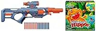 Nerf Elite 2.0 Eaglepoint Rd-8 Blaster,8-Dart Drum,Detachable Scope and Barrel,16 Nerf Darts,Bolt Action&Hasbro Gaming Hungry Hungry Hippos,Board Game,for Kids Ages 4 Years Old and Up,Multicolor