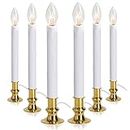 TUDAK Electric Christmas Window Candle Lamp with Gold Plated Base, Dusk to Dawn | Auto Sensor | Turns Candle on in Dark and Off in Light, Ready to Use! | 6 Pack