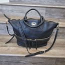 Dooney& Burke XL black leather tote with double handles and crossbody strap.