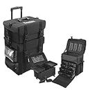 Kemier studio makeup case Omni-directional wheels 2 in 1 Professional Soft Sided,Removable,Artist Rolling Makeup Train Case,Cosmetic Organizer w/Storage Drawers