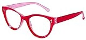 DOOViC Reading Glasses 2.0 for Women Blue Light Readers Ladies Designer Trendy Cateye Readers Glasses, Red, 2