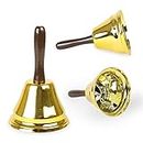 Gold Handheld Christmas Bell - Brown Wooden Handled Bell For Christmas Carolers, Dinner Bell, Father Christmas/Santa Bell And Fancy Dress