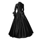 JISDFKFL Victorian Dresses for Women, Ladies Vintage Long Sleeve Tie Ball Gown Fancy Palace Renaissance Costume Women Gothic Witch Dress Medieval Plus Size Dress Black