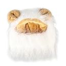 Lion Mane, Funny Pet Halloween Costume, Mane Wig for Cats & Small Dogs, Cute Mane Hat with Ears, Furry Pet Clothing Accessories for Cat Birthday, Cat Cosplay, Neck Size 10 to 12 (White)