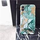 WERTY Green Black Marble Phone Case for Ip 11 X 10 Cover Soft TPU for Iphone XR XS Max 6s 6 7 7plus 8 8Plus 6 S Plus Case Capa (Color : Green Gold, Material : For Iphone 6 Plus)