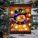 Lighted Winter Garden Flag for Outside, Led Snowman Garden Flag, Winter Yard Flag Winter Garden Flags 12x18 Double Sided for Outdoor Yard Garden Lawn Decoration