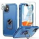 FNTCASE for iPhone 11 Case: Rugged Heavy Duty Shockproof Protective Phone Cover with Screen Protector - Military Grade Drop Bumper Tough Sturdy Dual Layer Cases 6.1 inches (Blue-RingStand)