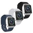 SKYLET Compatible with Fitbit Blaze Bands with Frame, 3 Pack Soft Silicone Sport Wristband with Stainless Steel Frame Compatible with Fitbit Blaze Bracelet Black Men Women