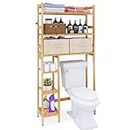 SMIBUY Over The Toilet Storage, Bamboo 6-Tier Bathroom Storage Shelf with Drawers, Freestanding Above Toilet Organizer Rack, Mass-Storage, Space Saver for Small Room (Natural)