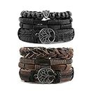 HZMAN Mix 6 Wrap Bracelets Men Women Hemp Cords Wood Beads Ethnic Tribal Bracelets Leather Wristbands (Tree of life)